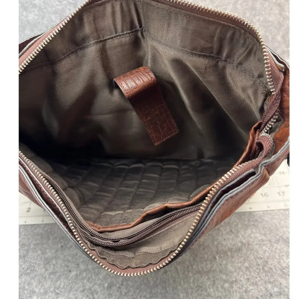 Vintage Dark Brown Patina Leather Front Flap Laptop Messenger Bag